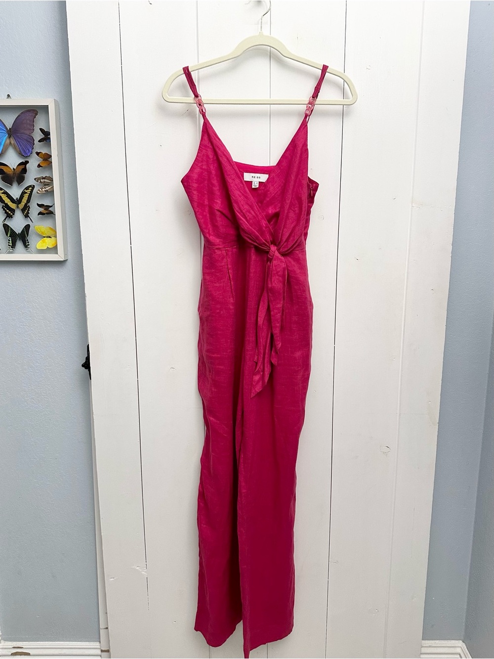 REISS Emilia Tie Front Linen Jumpsuit In Pink Size 2 - Picture 7 of 13